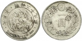 Japan
Mutsuhito (Meiji), 1867-1912
Yen Jahr 29 = 1896 mit Gegenstempel "Gin" rechts.
vorzüglich, kl. Kratzer