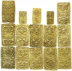 Japan
Lots
15 GOLD-Münzen: 12 X 2 Bu, 3 X 2 Shu, 19. Jh. Zusammen 39,10 g.
sehr schön bis vorzüglich
