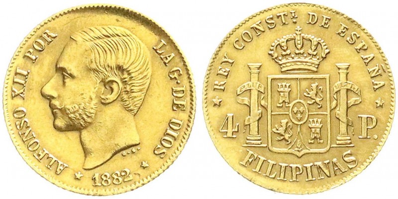 Philippinen
Alfonso XII. 1874-1885
4 Pesos GOLD 1882. 6,74 g. 875/1000.
vorzü...