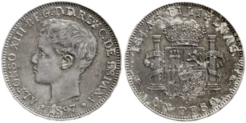 Philippinen
Alfonso XIII., 1886-1898
Peso 1897 SGV. sehr schön, Randfehler