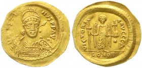 Kaiserreich
Justinus I., 518-527
Solidus 518/527 Constantinopel, 4. Offizin. 4,38 g.
gutes sehr schön
Ex. Münzzentrum Rheinland, Auktion 179, Nr. ...