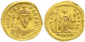 Kaiserreich
Focas, 602-610
Solidus 602/610 Constantinopel, 2. Offizin. 4,39 g.
vorzüglich
Ex. Artemide Aste Auktion 48, Nr. 489