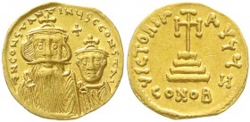 Kaiserreich
Constans II., 641-668
Solidus 654/659 Constantinopel, 7. Off. 4,39 g.
vorzüglich, Graffiti
Ex. Artemide Aste Auktion 49, Nr. 349