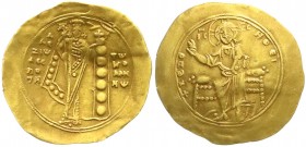 Kaiserreich
Alexius I. Comnenus, 1081-1118
Hyperpyron nach 1092. Kaiser steht v.v./Christus thront v.v. 4,35 g.
sehr schön, etwas gewellt
Ex. Arte...