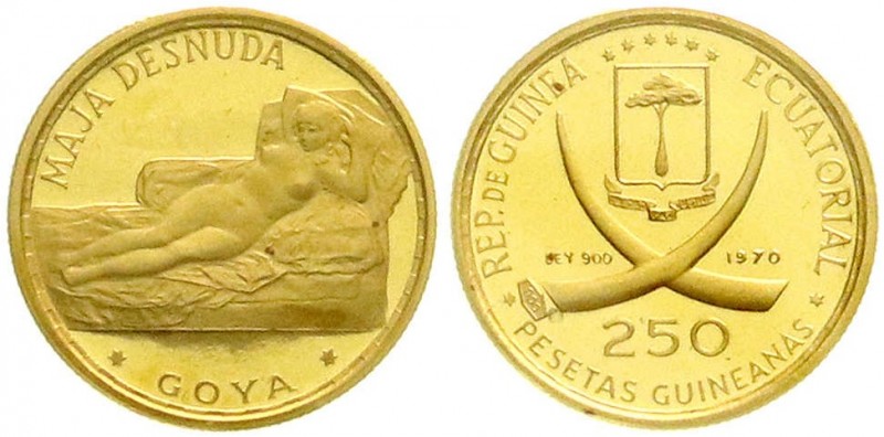 Äquatorialguinea
Republik, seit 1968
250 Pesetas 1970, Gojas nackte Maja. 3,52...