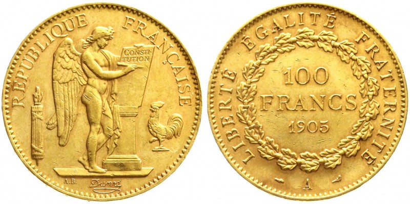 Frankreich
Dritte Republik, 1871-1940
100 Francs stehender Genius 1905 A, Pari...