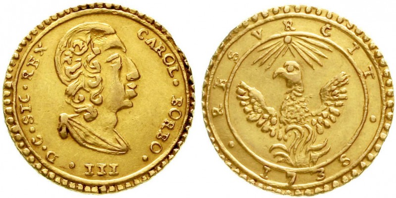 Italien-Sizilien
Karl IV. von Bourbon, 1734-1759
Oncia d`oro 1735, Palermo. Br...