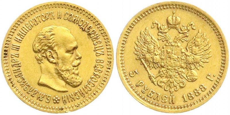 Russland
Alexander III., 1881-1894
5 Rubel 1888, St. Petersburg. 6,45 g. 900/1...