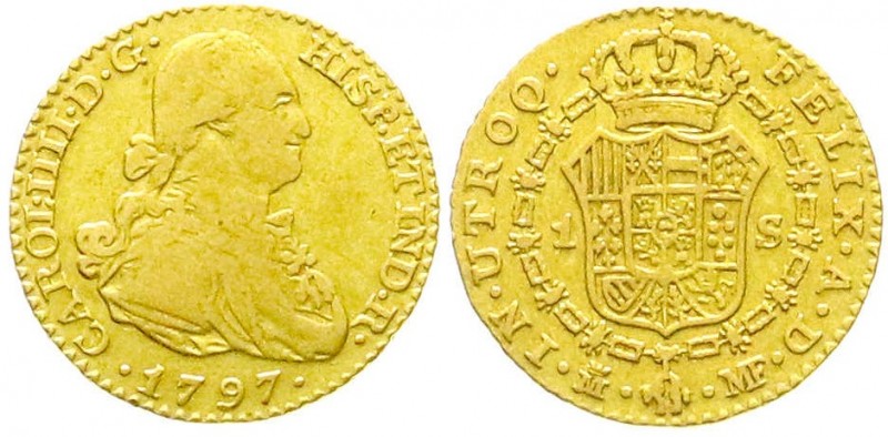 Spanien
Carlos IV., 1788-1808
Escudo 1797 MF, Madrid. 3,36 g.
sehr schön