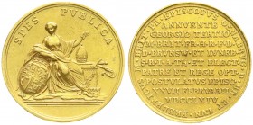 Osnabrück, Bistum
Friedrich von York, 1764-1802
Goldmedaille 1764 von Pingo, a.s. Ernennung zum Bischof. SPES PVBLICA. Spes lehnt sitzend an Schild,...