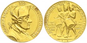 Münchner Medailleure
Karl Goetz
Gold-Medaille 1912, auf den 200. Geburtstag v. Friedrich dem Grossen. 22 mm, 7,03 g. Rand: B. HAUPTMÜNZAMT ø 985 f....
