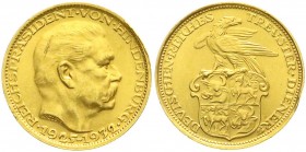 Münchner Medailleure
Karl Goetz
Gold-Medaille 1932, auf den 85. Geburtstag Paul von Hindenburgs. 23,5 mm, 7,90 g. Rand: B. HAUPTMÜNZAMT ø 985 f.
vo...