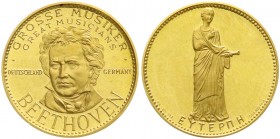 Musik
Goldmedaille o.J. "Grosse Musiker". Beethoven. 30 mm; 21,64 g. 900/1000.
Polierte Platte, berieben