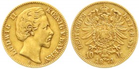 Bayern
Ludwig II., 1864-1886
10 Mark 1873 D. sehr schön