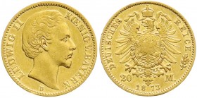 Bayern
Ludwig II., 1864-1886
20 Mark 1873 D. sehr schön