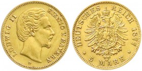 Bayern
Ludwig II., 1864-1886
5 Mark 1877 D. sehr schön/vorzüglich, Kratzer