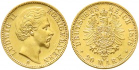 Bayern
Ludwig II., 1864-1886
20 Mark 1876 D. vorzüglich/Stempelglanz, winz. Kratzer