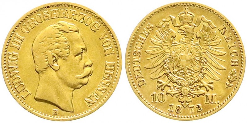 Hessen
Ludwig III., 1848-1877
10 Mark 1872 H. sehr schön, Kratzer