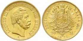 Hessen
Ludwig III., 1848-1877
20 Mark 1873 H. vorzüglich/Stempelglanz, winz. Kratzer, sonst Prachtexemplar