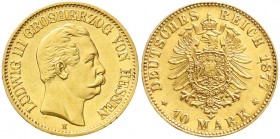 Hessen
Ludwig III., 1848-1877
10 Mark 1877 H. vorzüglich/Stempelglanz, selten in dieser Erhaltung