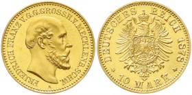 Mecklenburg/-Schwerin
Friedrich Franz II., 1842-1883
10 Mark 1878 A. Polierte Platte, leichtberührt, selten in dieser Erhaltung