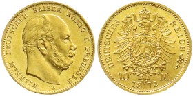 Preußen
Wilhelm I., 1861-1888
10 Mark 1872 A. vorzüglich/Stempelglanz