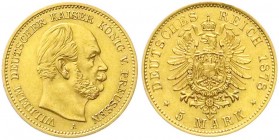 Preußen
Wilhelm I., 1861-1888
5 Mark 1878 A. vorzüglich, winz Randfehler