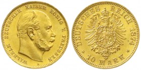 Preußen
Wilhelm I., 1861-1888
10 Mark 1874 A. Stempelglanz, Prachtexemplar