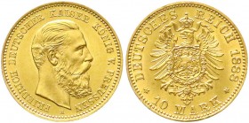Preußen
Friedrich III., 1888
10 Mark 1888 A. fast Stempelglanz, Prachtexemplar