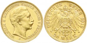 Preußen
Wilhelm II., 1888-1918
20 Mark 1912 J, Hamburg. vorzüglich/Stempelglanz