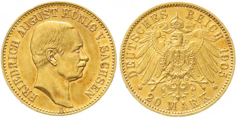 Sachsen
Friedrich August III., 1904-1918
20 Mark 1905 E. gutes vorzüglich