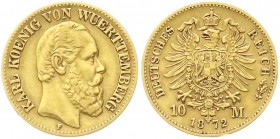 Württemberg
Karl, 1864-1891
10 Mark 1872 F. sehr schön