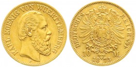 Württemberg
Karl, 1864-1891
10 Mark 1873 F. sehr schön