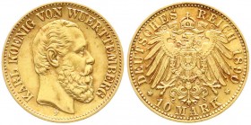 Württemberg
Karl, 1864-1891
10 Mark 1890 F. fast vorzüglich