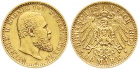 Württemberg
Wilhelm II., 1891-1918
10 Mark 1904 F. vorzüglich