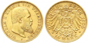 Württemberg
Wilhelm II., 1891-1918
10 Mark 1905 F. vorzüglich