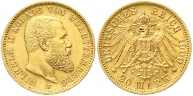 Württemberg
Wilhelm II., 1891-1918
20 Mark 1900 F. vorzüglich