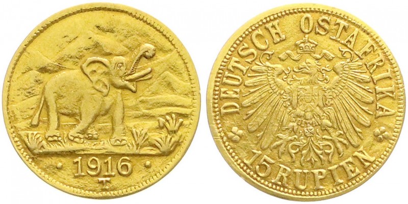 Deutsch-Ostafrika
Notmünzen aus Tabora, 1916
15 Rupien 1916 T. Elefant. Grosse...