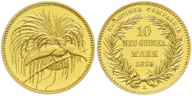 Neuguinea
Neu-Guinea Compagnie
10 Neu-Guinea Mark 1895 A, Berlin.
Polierte Platte, min. berührt und winz. Randfehler