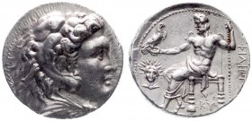 Makedonia
Königreich
Philippos III. Arrhidaios 323 bis 317 v. Chr
Tetradrachme um 320 v. Chr. Babylon. Kopf des Herakles im Löwenskalp/Zeus thront ...