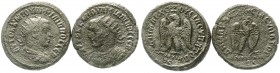 Syrien
Antiochia
Philippus I. Arabs, 244-249
2 Stück: Tetradrachme mit Rechtsportrait und mit Linksportrait.
beide sehr schön, etwas korrodiert