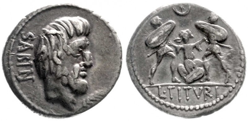 Römische Republik
L. Titurius L.f. Sabinus, 89 v.Chr
Denar 89 v.Chr. SABIN. Ko...