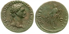 Kaiserzeit
Domitian, 81-96
As 85. Bel. Kopf r./MONETA AVGVSTI SC. Moneta steht l.
sehr schön, Prägeschwäche