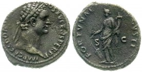 Kaiserzeit
Domitian, 81-96
As COS XV = 90. Bel. Kopf r./FORTVNAE AVGVSTI SC. Fortuna steht l.
sehr schön, etwas korrodiert