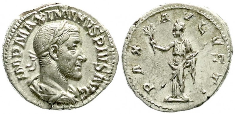 Kaiserzeit
Maximinus I. Thrax, 235-238
Denar 235/236. Bel. drap. Brb. r./PAX A...