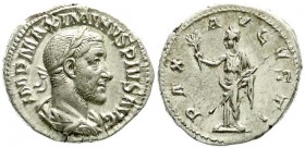 Kaiserzeit
Maximinus I. Thrax, 235-238
Denar 235/236. Bel. drap. Brb. r./PAX AVGVSTI. Pax steht l., hält Zepter und Ölzweig.
vorzüglich