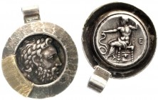 Kaiserzeit
Antikisierende Medaillen
Fantasie-Drachme (Juweliersanfertigung) mit Avers Zeuskopf (ähnlich Makedonien Philipp II.) und Revers thronende...