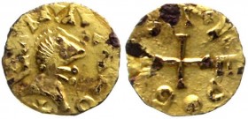 Neustrien
Anonym
Zeitgenössische Fälschung zum Tremissis um 585/675. Mzm. Medobodus in Limeray (Indre-et-Loire). 0,86 g. Bronze mit Goldsud.
sehr s...