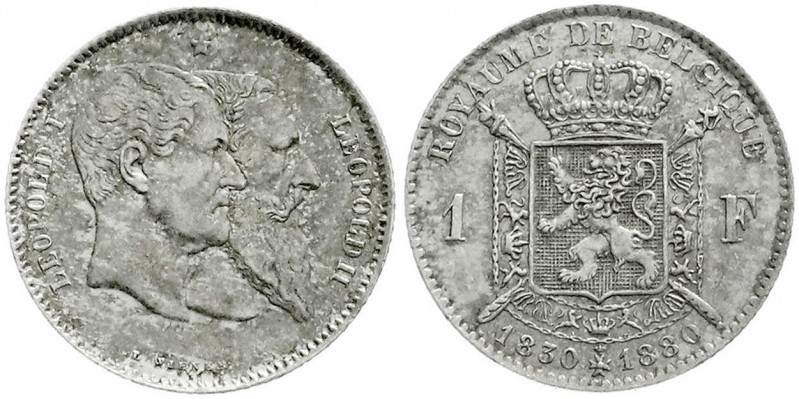 Belgien
Leopold II., 1865-1909
1 Franc 1880. 50 J. Unabhängigkeit.
vorzüglich...