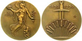 Belgien
Albert I., 1909-1934
Bronzemedaille 1930 von Fisch und Rau. 100j. Bestehen des Königreiches. 70 mm.
vorzüglich